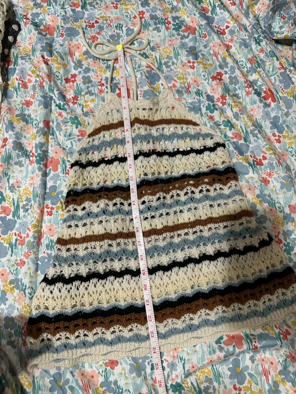 Rock & Roll Denim Halter Knit Multi Colored Tie Top - Picture 8 of 9